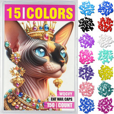 15 Colors / 150 pcs Cat Nail Caps Cat Claw Covers with Adhesives and Applicato