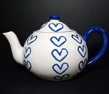 Two Bears Pottery Brand  Tea Pot Hand Painted "Loving Hearts" Vintage