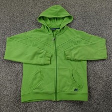 VTG Nike Hoodie Womens L Green Swoosh Full Zip Sweathsirt Fleece Jacket Gym Y2K
