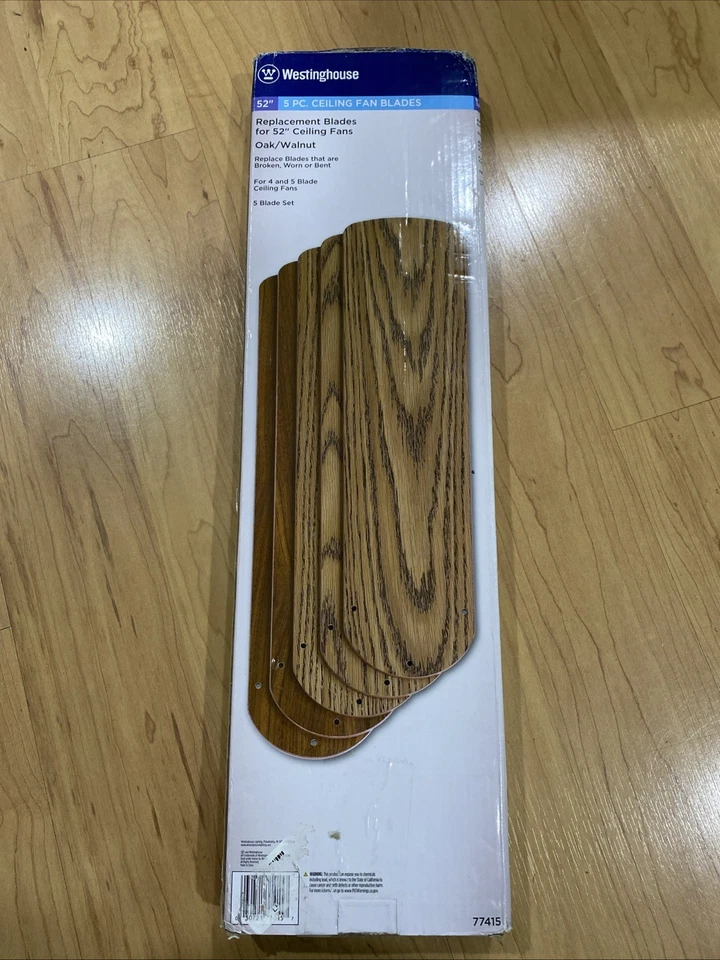 Paquete de 5 aspas reversibles para ventilador de techo Westinghouse 52" roble/nogal nuevo en paquete Foto 3 de 3