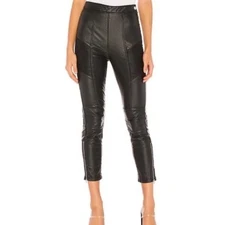Free People Black Kaelin Vegan Leather Moto High Rise Skinny Ankle Leggings sz 8