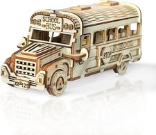 3D Wooden School Bus Puzzle Kit DIY Mechanical Model Gift for Adults