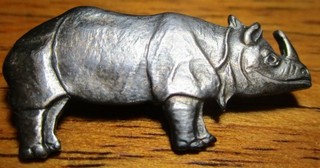 Vintage Antique French White 1 1/8"wide "RHINOCEROS" Realistic Metal Button