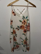 Be Cool Dress White Floral Sun Dress Adjustable Straps Lightweight Lined Medium