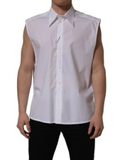 Dolce & Gabbana White Cotton Sleeveless Formal Dress Men's Shirt