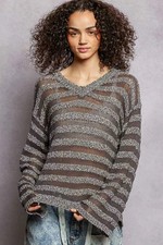 Stripe Pattern V-Neck Long Sleeve Knit Top