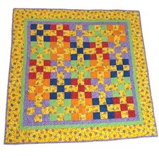 Handmade Baby Lap Picnic Wall Quilt Bright Summer Pinwheel Cotton Yellow Green