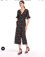 NEW WHISTLES Black Alma Tulip Print Wrap Jumpsuit SIZE US 4 UK 8