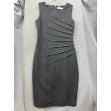 Calvin Klein Women's Black Sleeveless Pleated Front Sheath Dress Size 6