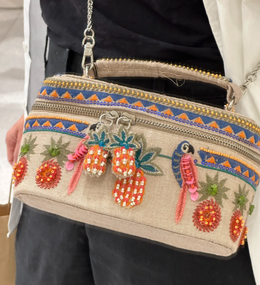 Zara Beaded Embroidered Rigid Vanity Bag Box Top Handle Ecru Beige