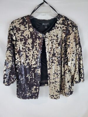 I.N. Studio Black / Creams Multi Color Sequined Bolero Jacket Plus Size 3x 