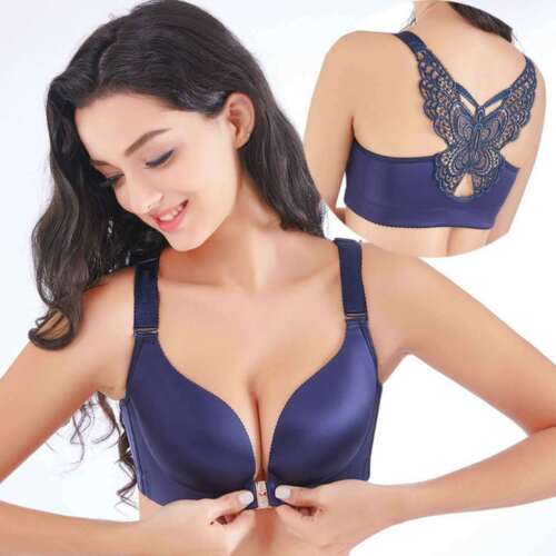 Schwarz 38C sexy BHs einfarbig nahtlos vorderer Verschluss Push Up BH Damen Dessous Top - Bild 4 von 12