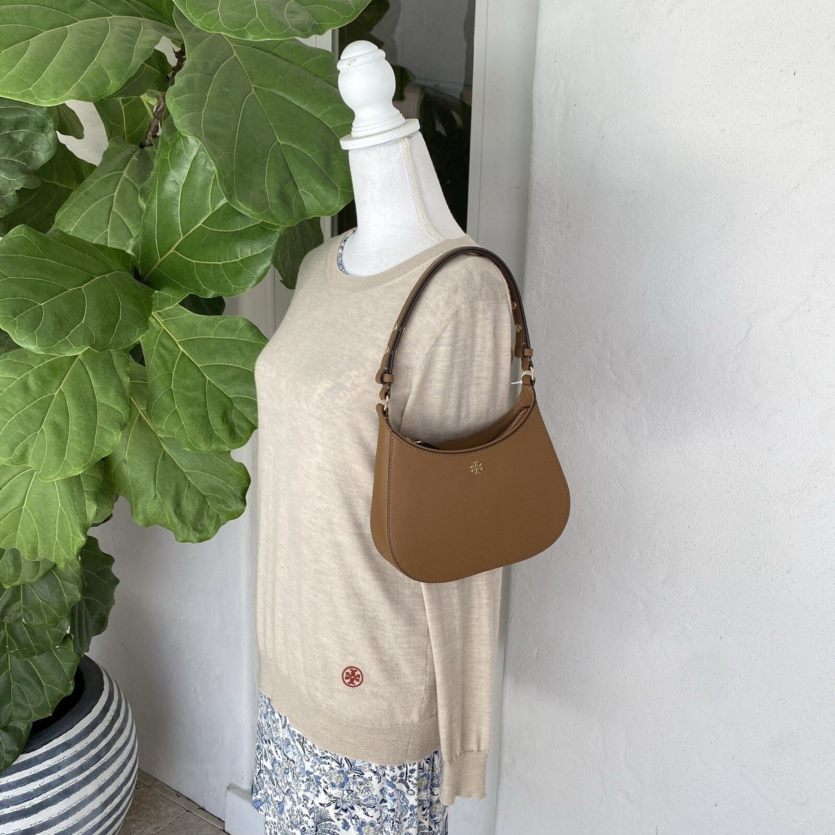 150258 Tory Burch★Emerson Shoulder Bag Tory Burch 150258 Emerson Moose Brown Saffiano Leather With