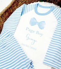 Personalised Children's Page Boy Bow Tie Blue | Grey Pyjamas Outfit Wedding Gift