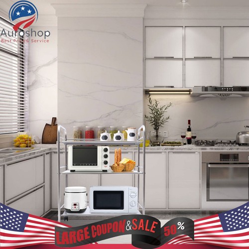 Carro de cocina con estante de 3 niveles de acero inoxidable con carro utilitario rodante de 4 ruedas - Imagen 8 de 12