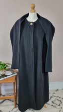 Vintage Maxi Wool Angora Black Coat Jacket Size 16 18 20 Scarf Cape