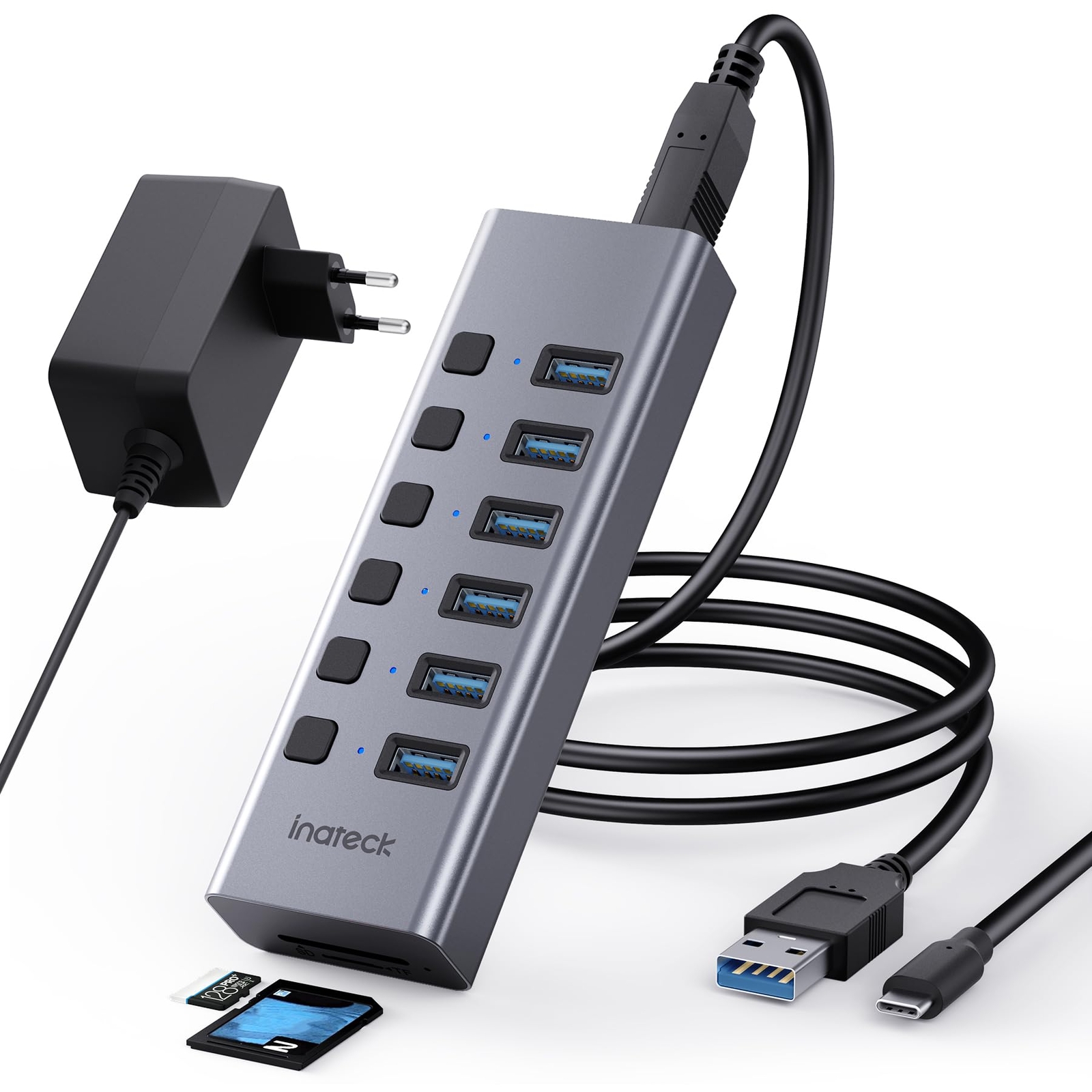 Inateck Hub USB 3.0 Alimentato 8-in-1 in alluminio Hub USB 3.0 con 6 porte US...
