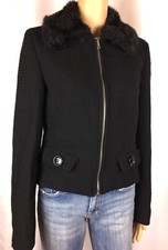 Rinascimento Faux Fur Collar Wool-blend Zipper Jacket Size Medium Made In Italy