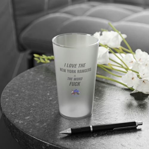 I Love The New York Rangers & The Word F@ck With Goalie Logo, Frosted Pint - Picture 2 of 7