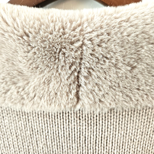 Cappotto maglione lungo donna TWELFTH LOVE maglia rosa polvere finta pelle scamosciata peluche lavabile - Foto 18 di 20
