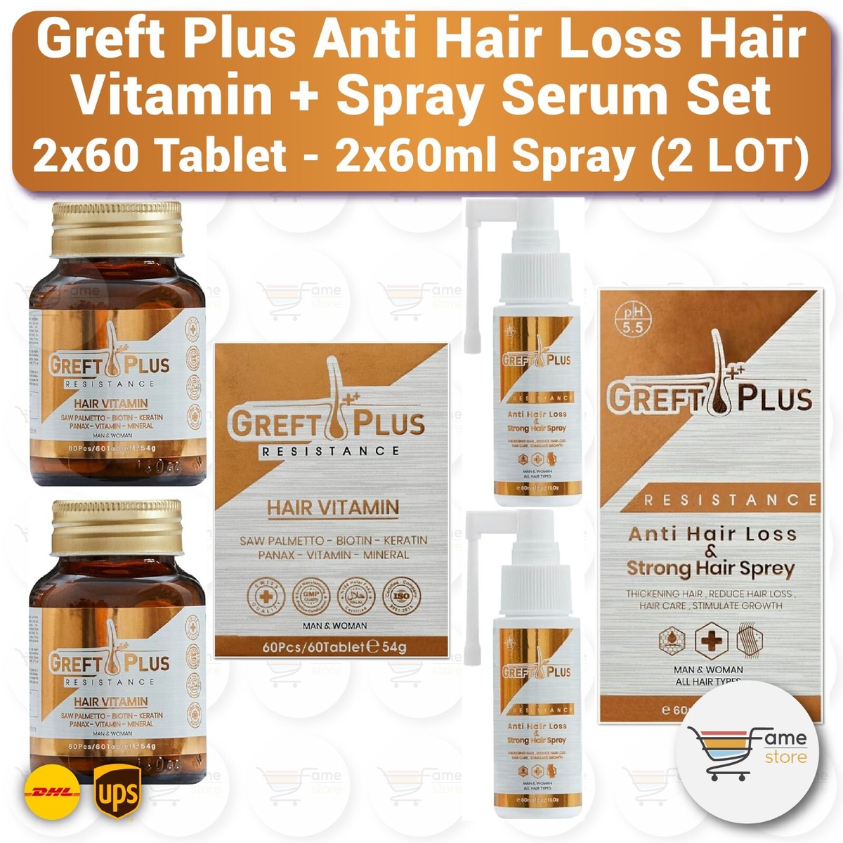 Kit Anti-chute Greft Plus - 2 Sérums + Comprimés - Ingrédients Naturels - Valable Jusqu'à 01/2028