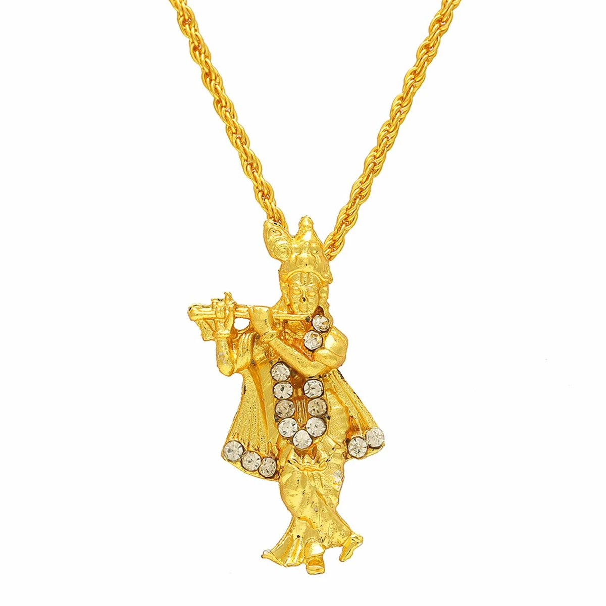 CZ studded Gold plated Lord Krishna Religious Hindu God chain