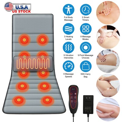 Full Body Vibration Massage Mat Cushion Heated Neck Back Massager Lumbar Pillow