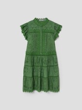 Alice + Olivia Marina Women's Embroidered Tiered Green Minidress Size 2