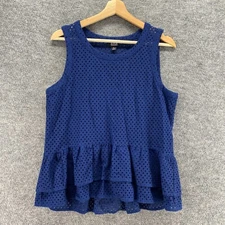A New Approach Blouse Women M Medium Blue Geometric Crochet Sleeveless Lined