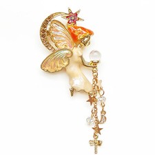 Brooch Gold Orange Fairy Sprite Angel Star Moon Fairytale Fantasy Sparkle Pin