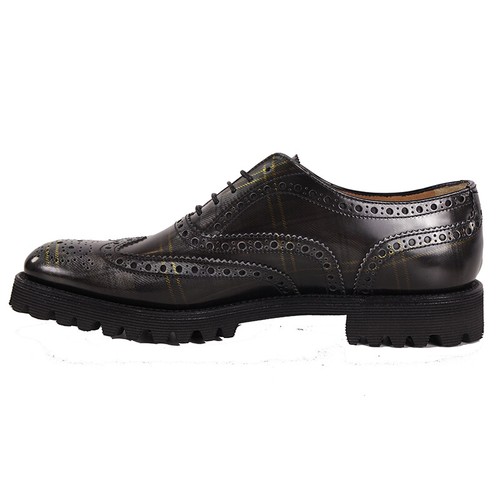 39.5 NEW $925 CHURCH'S Woman's Gray Green POLISHED TARTEN PLAID Leather OXFORDS - Picture 4 of 12
