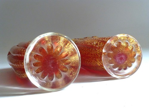 Barovier & Toso Vintage Murano Glass Red Cordanato d'Oro Vases x 2. Mid Century - Picture 7 of 8