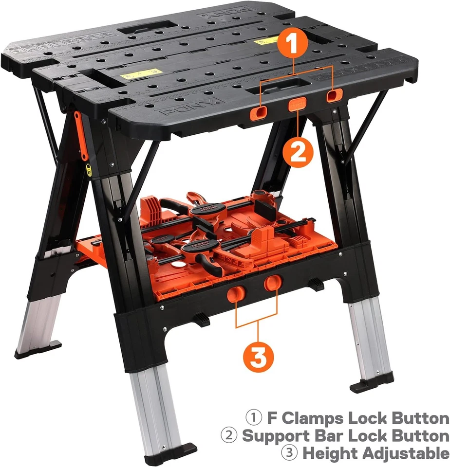 Pony 2-in-1 Portable Work Bench with 4-PC Clamp&2-PC Safety Strap&4-PC Bench Dog - Image 3 of 4