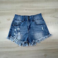Womens Jean Shorts Small Light Wash Distressed Denim High Waist Frayed Edges