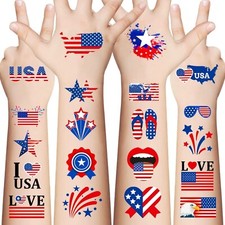 90Pcs 4th of July Temporary Tattoos,American Flag Red White and Blue Fake Tattoo