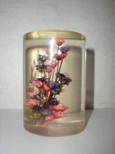 Vintage Daisyglas Lucite Terrarium Paperweight with Butterfly and real Flowers