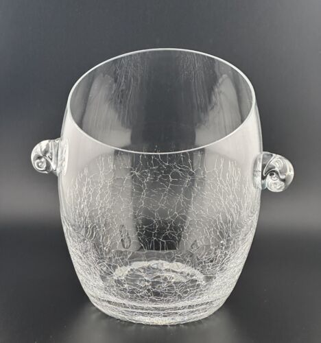 PIER 1 CLEAR CRACKLE GLASS ANGLED RIM ICE BUCKET - Picture 1 of 5