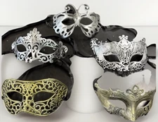 VTG Lot 5 Phoenician Masquerade Cat Eye Masks Gold Bronze Silver Tone Halloween