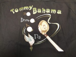 TOMMY BAHAMA EMBROIDERED 100% SILK "I'LL DRIVE YOU FLY" CASINO GOLF PARTY SHIRT