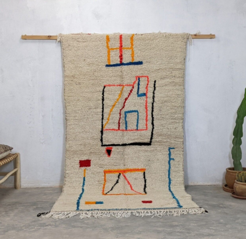Tapis vintage Beni Ourain Azilal laine berbère marocaine tapis fait main 4x8ft tapis boho - Photo 1/7