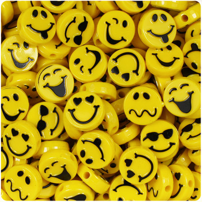 BeadTin Bright Yellow 13mm Expressions / Emoji Picture Beads (30pcs)