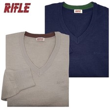 Maglione pullover uomo scollo V rasato misto lana RIFLE M L XL XXL 3XL