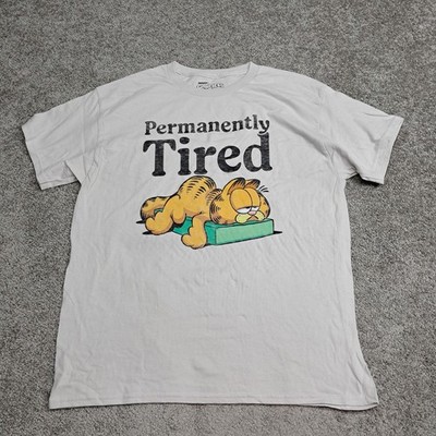 Garfield Permanently Tired Graphic T-Shirt Mens Large Off White Hybrid Apparel
