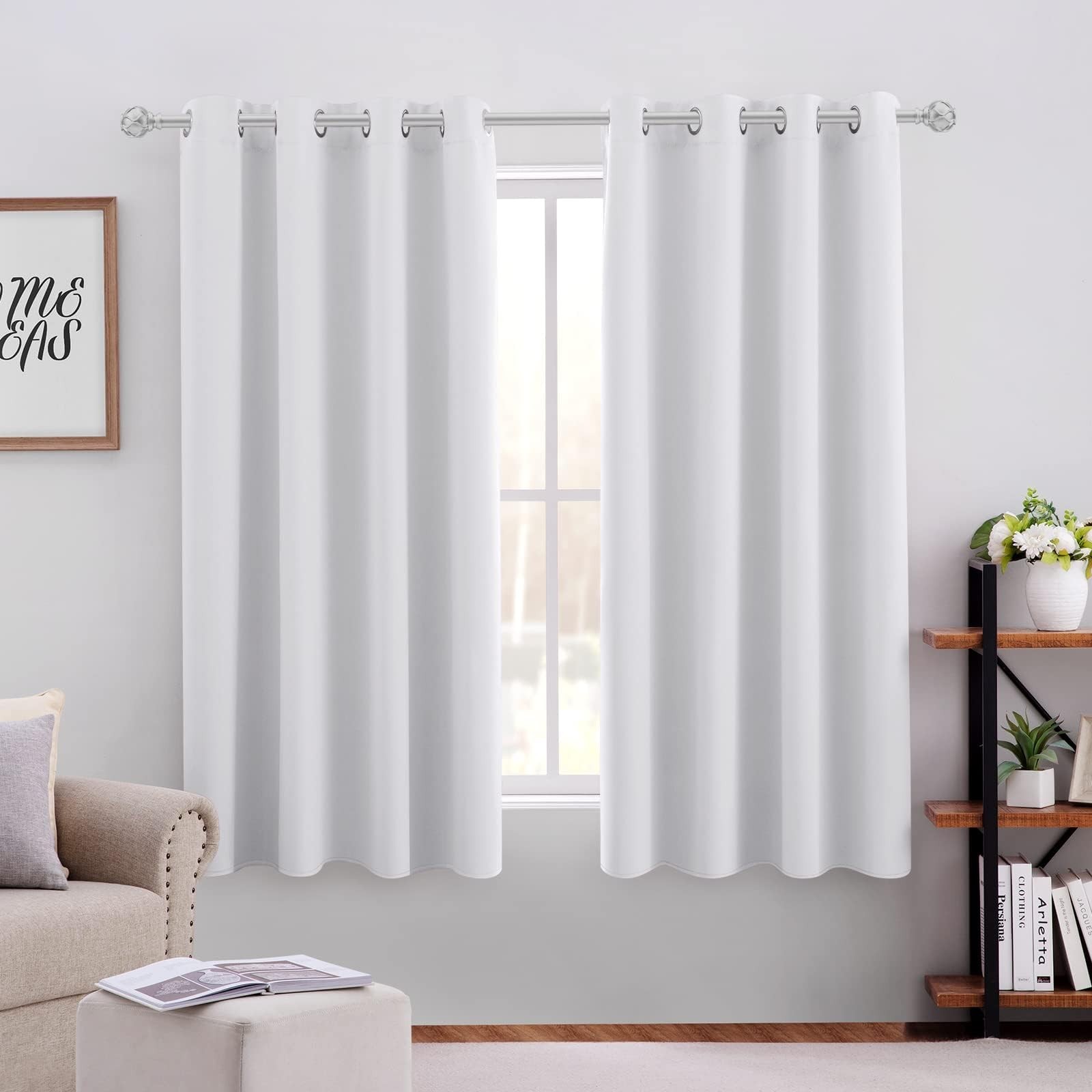 HOMEIDEAS Blackout Curtains 52 X 45 Inch Length Set of 2 Panels Greyish White...