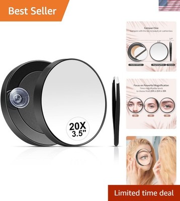 20X Magnifying Travel Mirror - Pocket-Sized Beauty Essential with Tweezers