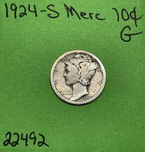1924 S Mercury Dime 10c 90% Silver Good GD See Pictures