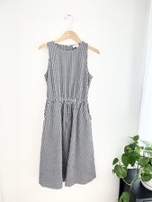 Loft SP Navy White Gingham Sleeveless Cutout Midi Dress Women’s Small Petite