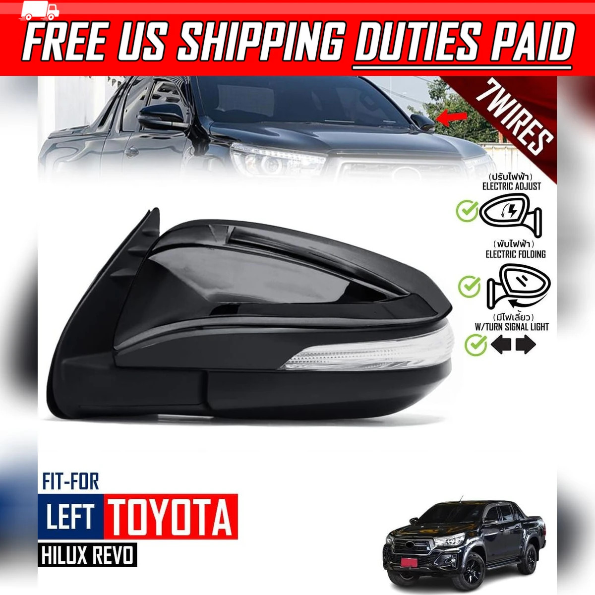 FITS TOYOTA HILUX REVO 2015-2020 SIDE LH LEFT MIRROR BLACK