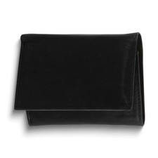 Black Leather 9-Slot Trifold Wallet with Center Flap and ID Window