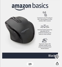 Amazon Basics Ergonomic Wireless Mouse 2.4 GHz Optical, DPI Adjustable, 10 Pack